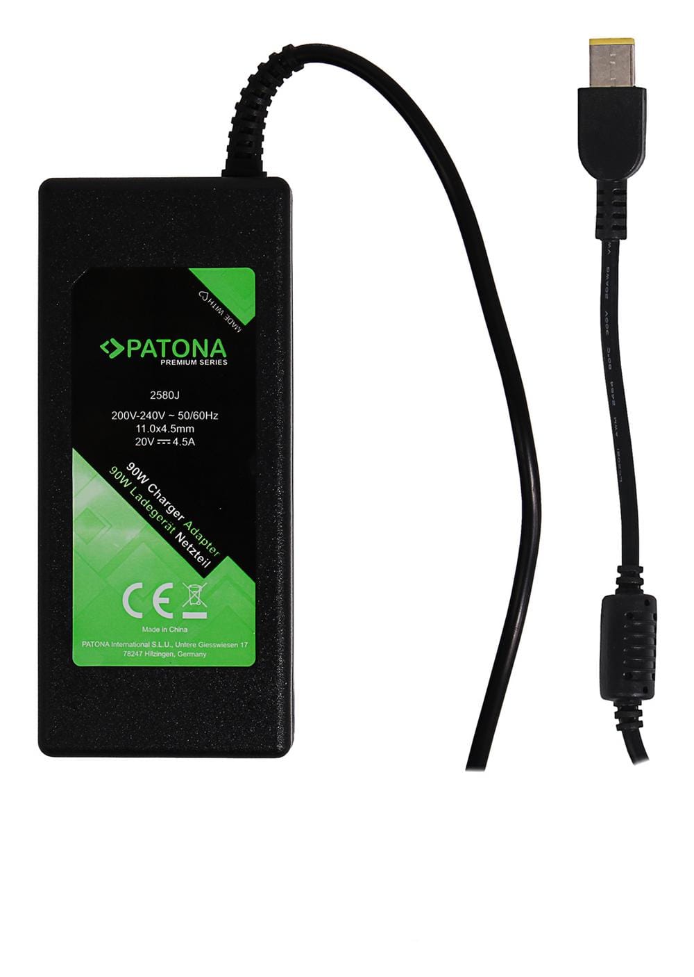 PATONA Chargeur Premium 20V 4,5A 90W Square Tip pour Lenovo ThinkPad T470P T460P T440P X1 Carbon