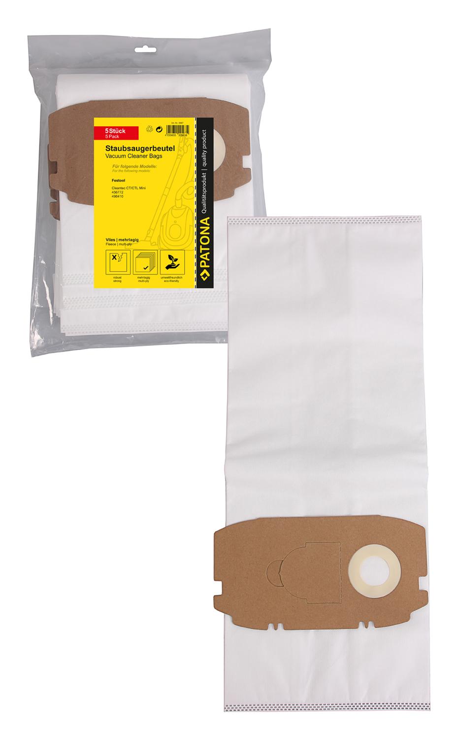 PATONA 5 sacs d'aspirateur multicouche en non‑tissé pour Festool Cleantec CT CTL Mini 456772 498410 jusqu'à l'année modèle 2018
