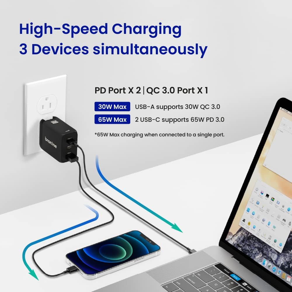 Ładowarka Bronine 1-portowa USB-C 65W PD GaN dla UE Ładowarka Bronine 1-portowa USB-C 65W PD GaN dla UE