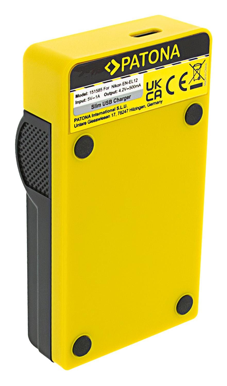 PATONA Slim Caricabatterie USB con Input USB‑C per Nikon EN‑EL12 e Coolpix AW100 AW1100 S6300 S8000 S9500