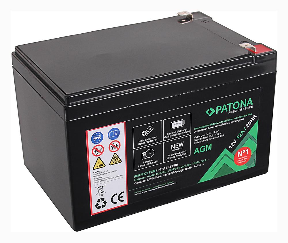 PATONA Premium AGM Lead-Acid Battery 12 V 12 Ah 20 HR for Caravan, Model Building, Kids Vehicles, Boats, Alarm Systems, Emergency Power, Lawn Mowers, SUV/AV Systems, UPS, Solar Technology PATONA Premium AGM Lead-Acid Battery 12 V 12 Ah 20 HR for Caravan, Model Building, Kids Vehicles, Boats, Alarm Systems, Emergency Power, Lawn Mowers, SUV/AV Systems, UPS, Solar Technology