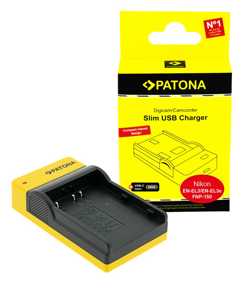 PATONA Slim Carregador USB com entrada USB‑C para Nikon EN‑EL3, Konica Minolta Dynax 5D e Dynax 7D