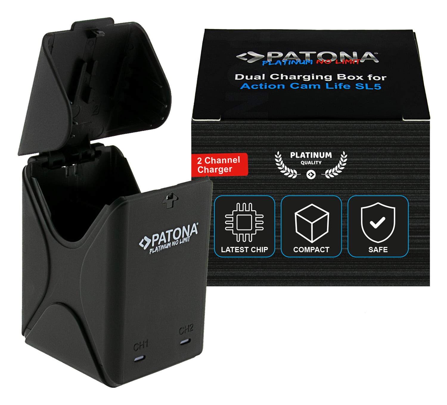 PATONA Platinum Dual-Charger charging box for PATONA Action Cam Life SL5 PATONA Platinum Dual-Charger charging box for PATONA Action Cam Life SL5