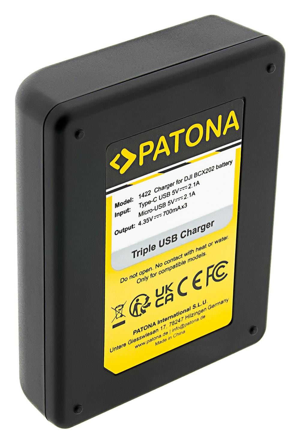 PATONA Triple Charger for DJI Osmo Action 3 4 5 BCX202 with USB‑C Cable