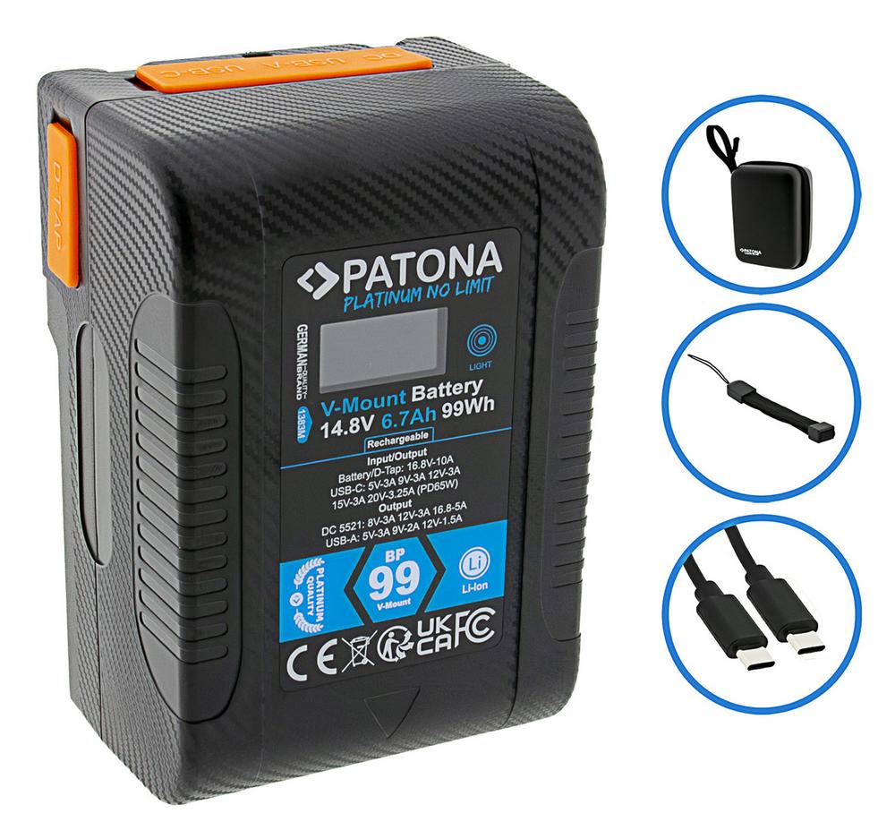 PATONA Platinum Batterie V-Mount BP-99W PD65 99Wh USB-C USB-A 2x D-Tap sortie DC avec Étui rigide PATONA Platinum Batterie V-Mount BP-99W PD65 99Wh USB-C USB-A 2x D-Tap sortie DC avec Étui rigide
