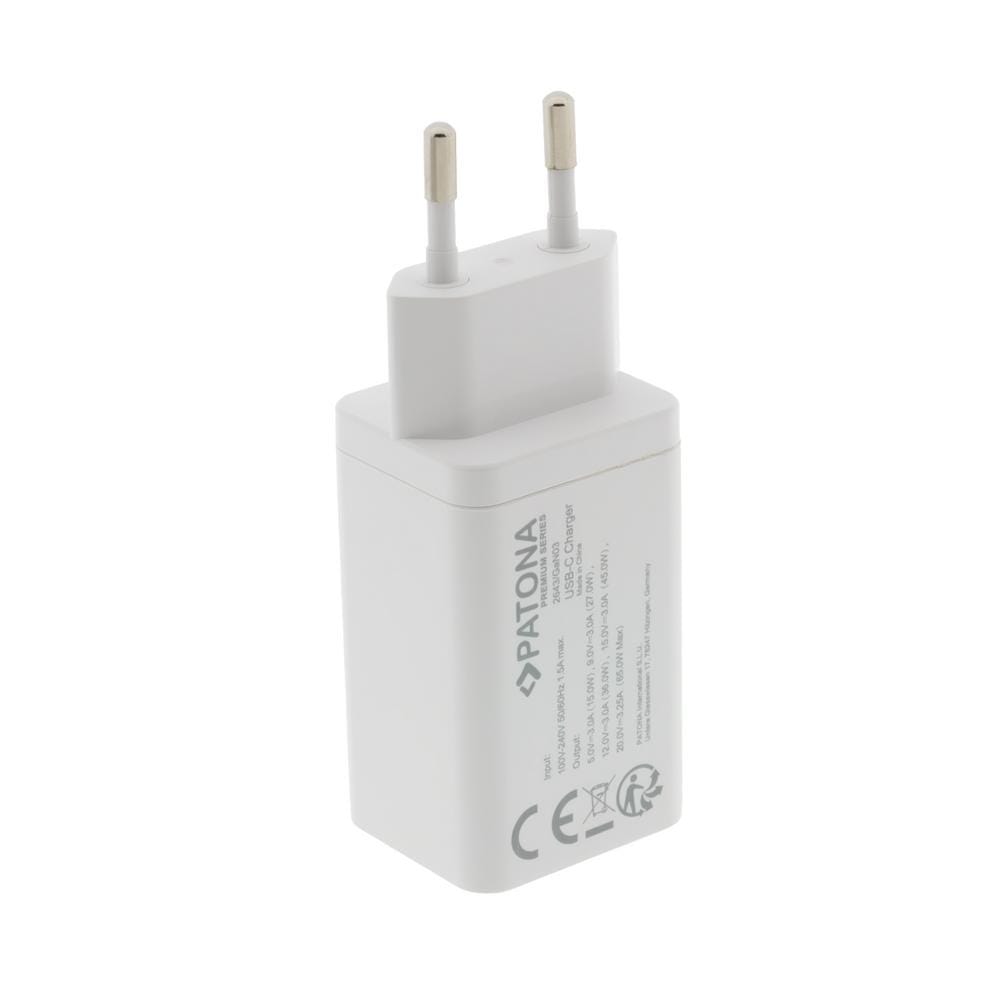 Adaptateur blanc PATONA Premium GaN PD65W 1x USB-C PD3.0 QC3.0
