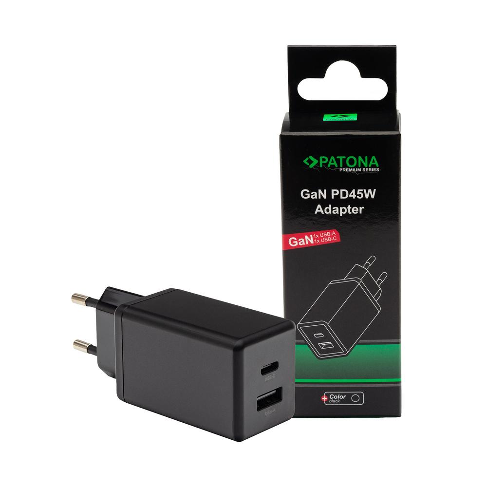 PATONA Premium GaN PD45W Adattatore nero 1x USB-C 1x USB-A PD3.0 QC3.0