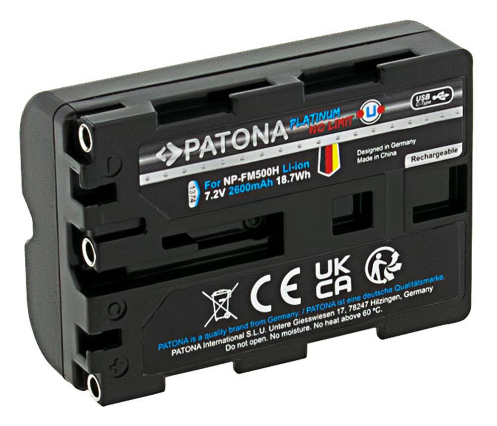 PATONA Platinum Batería con entrada USB‑C para Sony NP‑FM500H Alpha 57 65 77 99 DSLRA100 DSLR‑A100 DSLRA200