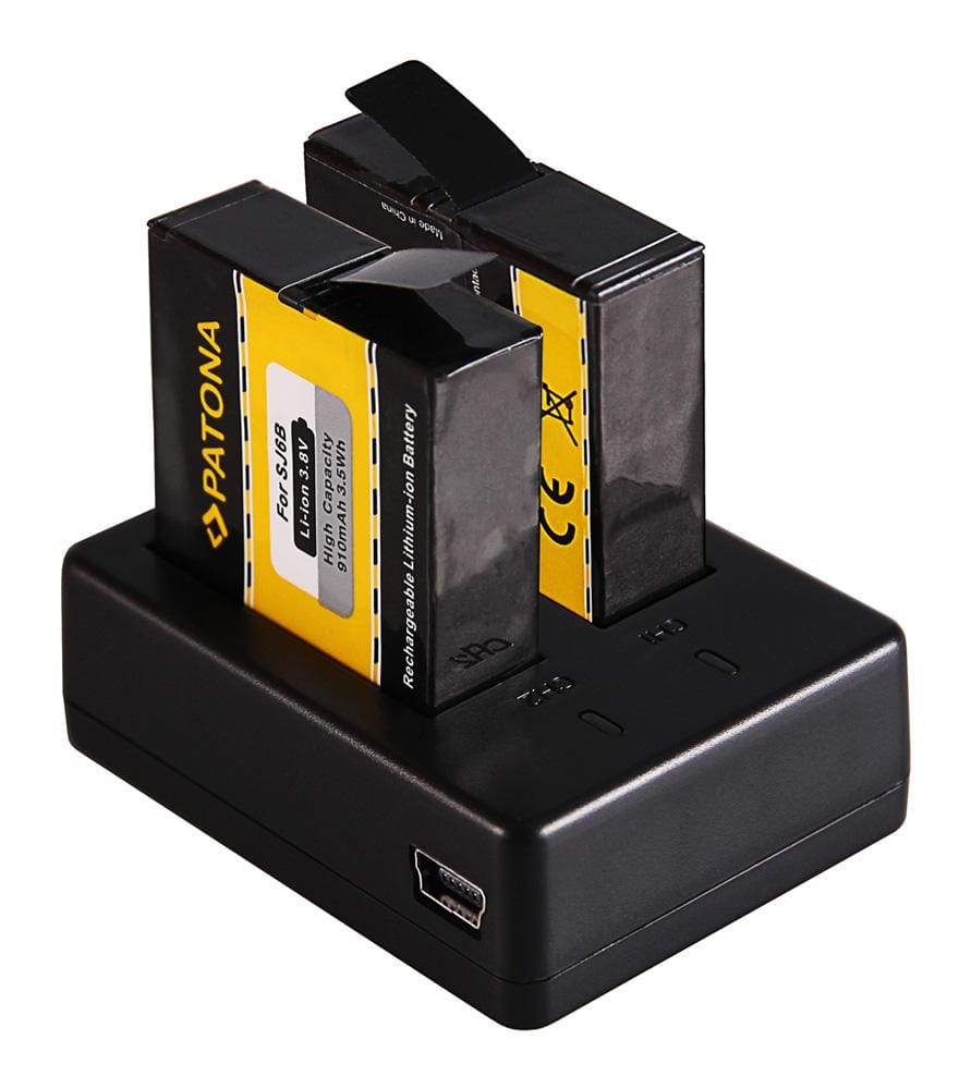 Carregador Dual Rápido PATONA para SJCAM SJ6 Legend Black SJ6000 com cabo Micro-USB