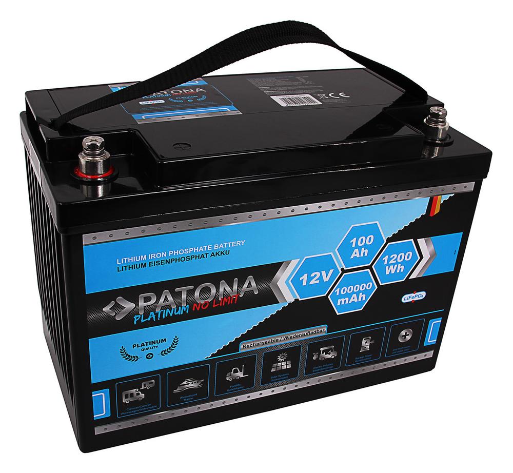 PATONA Platinum LiFePO4 Battery 12 V 100 Ah 1200 Wh for Caravan, Boats, Solar Systems and More