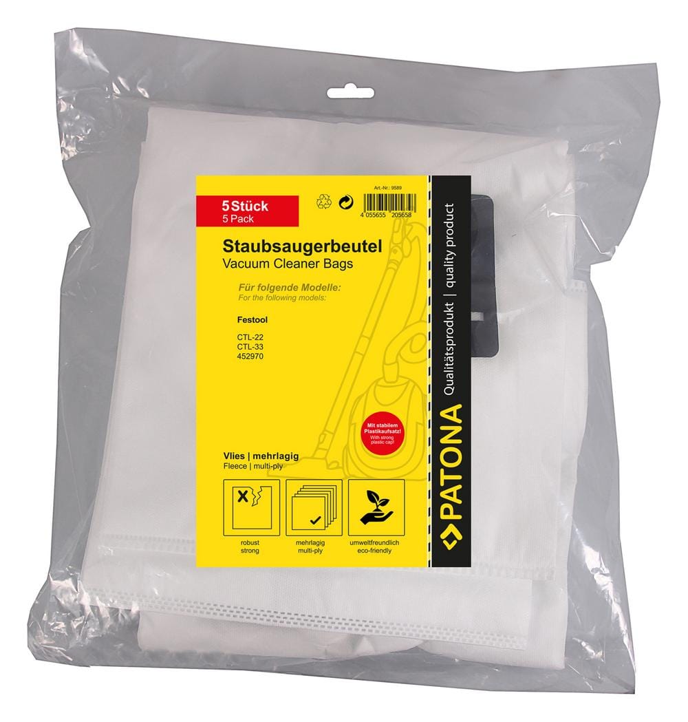 PATONA 5‑paquet de sacs d'aspirateur à plusieurs couches en non‑tissé pour Festool CTL‑22 CTL‑33 452970 PATONA 5‑paquet de sacs d'aspirateur à plusieurs couches en non‑tissé pour Festool CTL‑22 CTL‑33 452970