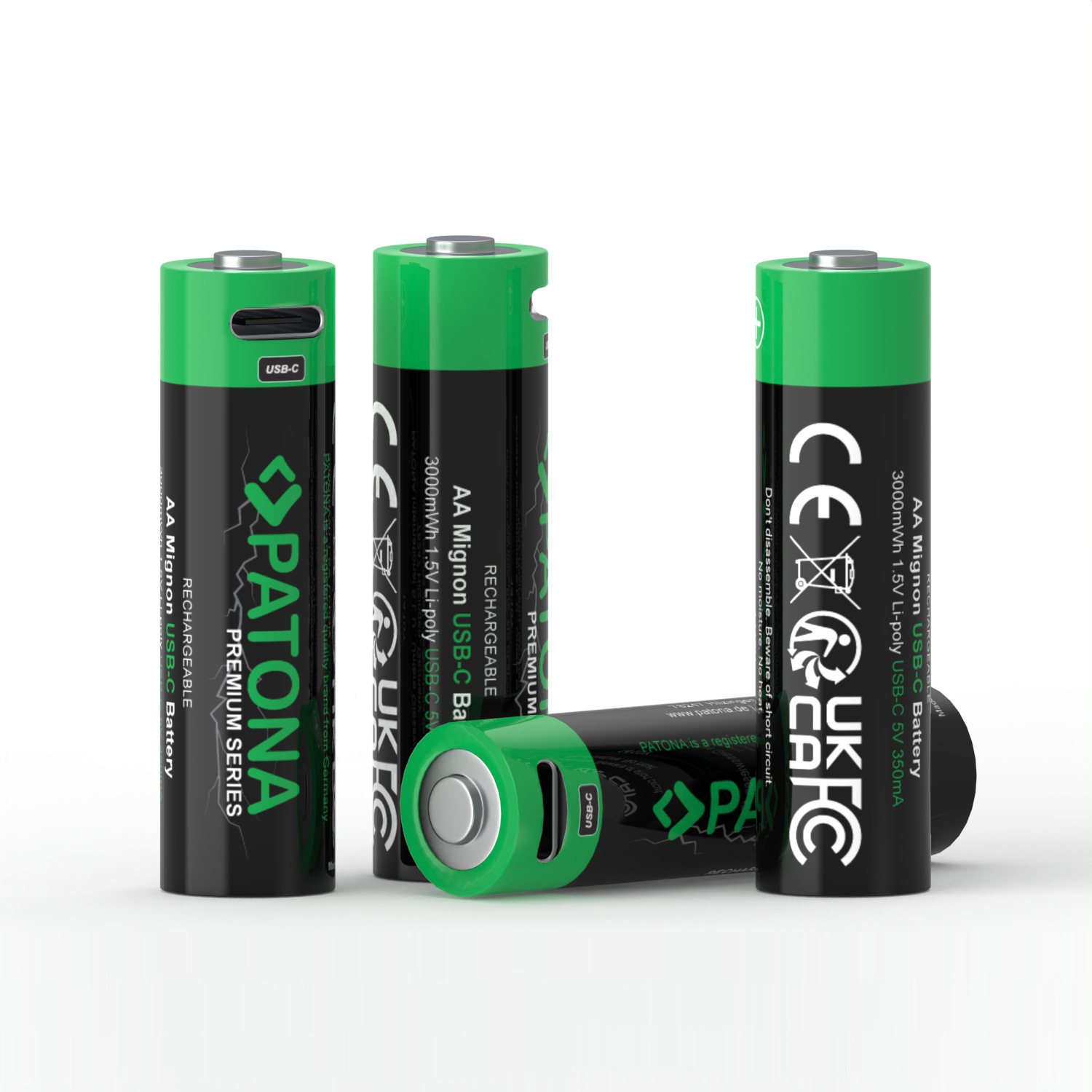 PATONA Premium USB-C 4x AA Mignon Akumulator litowy 3000mWh 1.5V z kablem ładującym USB-C 1 do 2