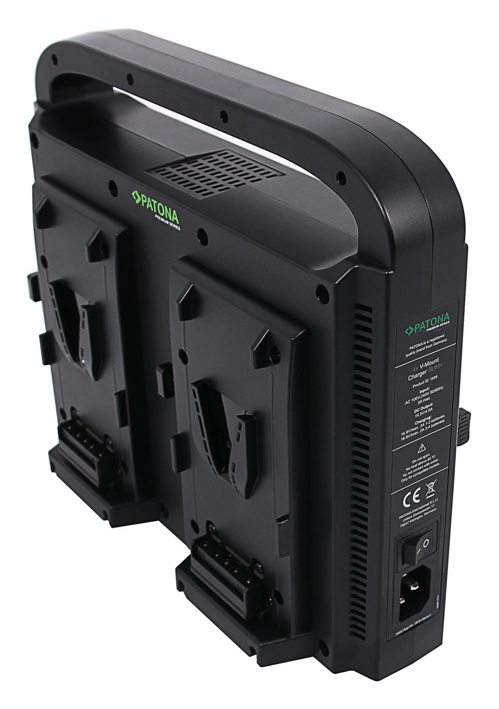 PATONA Parallel 4‑Slot Slim Charger – Compact for Sony Red DSLR V‑Mount Batteries with Power Supply Function