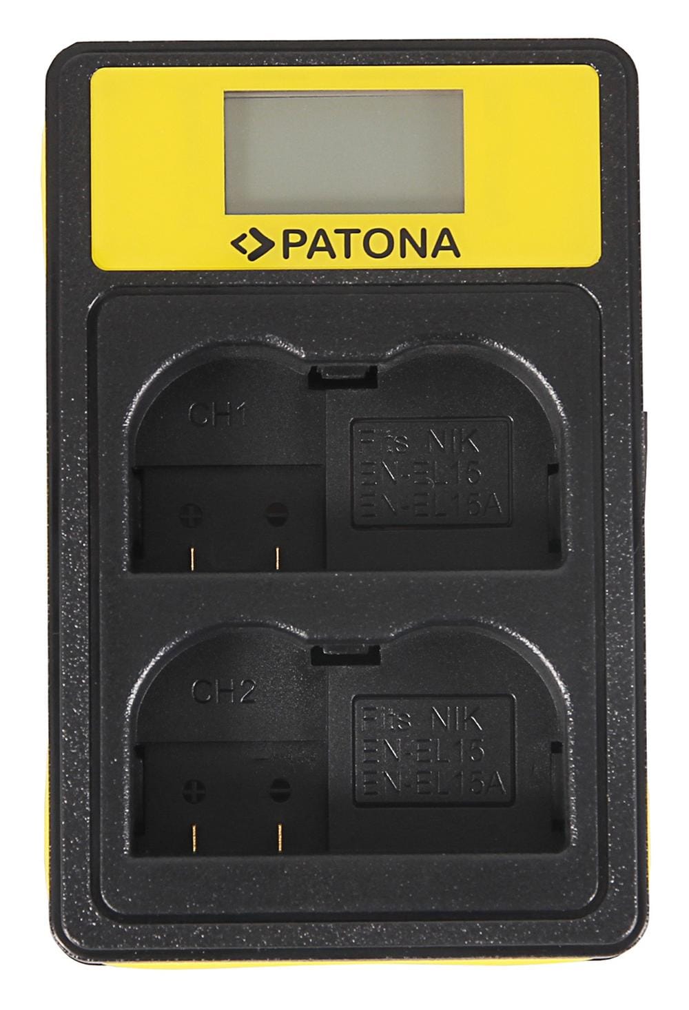 Carregador USB Dual LCD Inteligente PATONA para Baterias Nikon EN-EL15 – compatível com D600 D610 D7000 D7100 D800 D8000 D800E D810 Z6 Z7