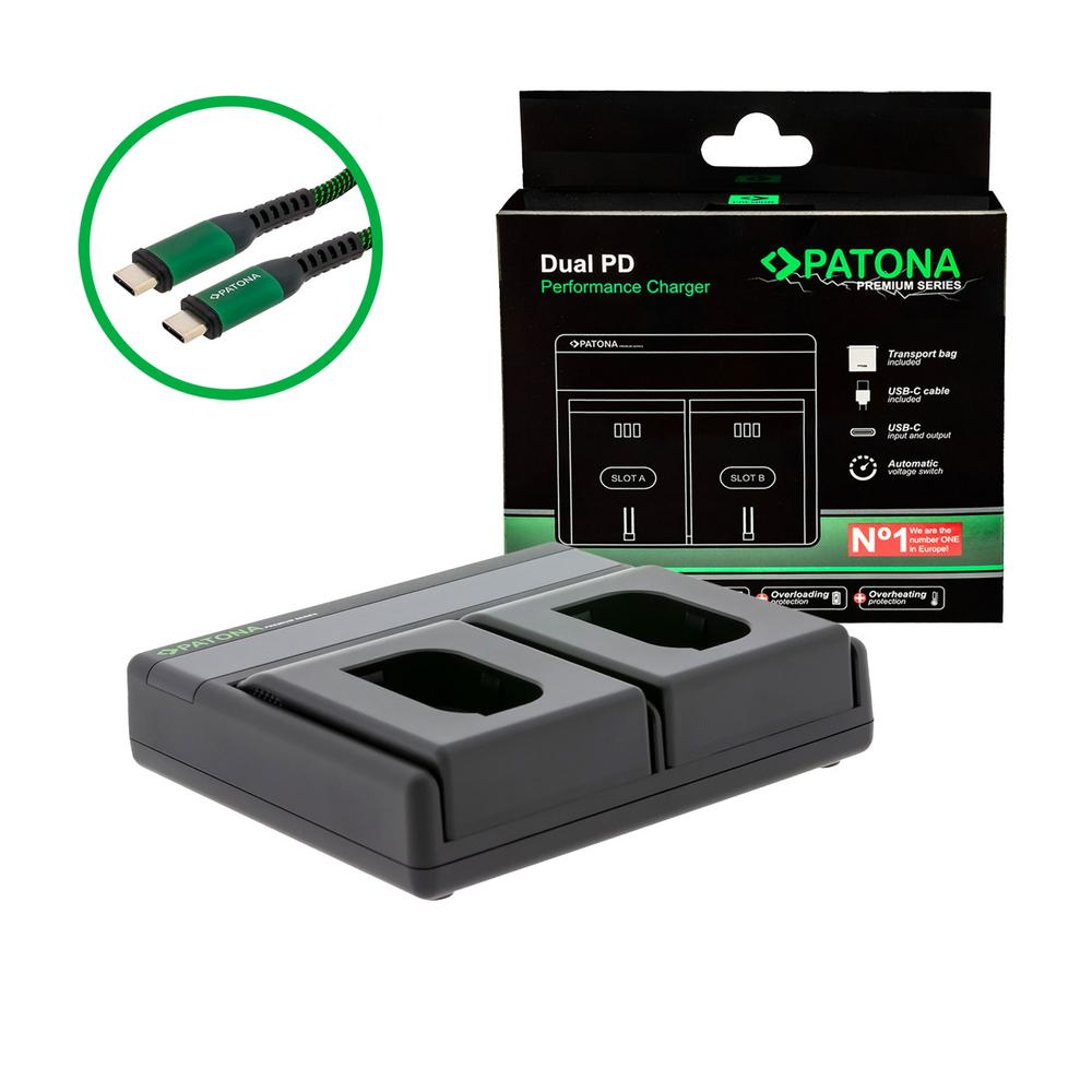 PATONA Premium Carregador Dual PD para Panasonic DMW‑BLK22 – USB‑C, Powerbank, LCD