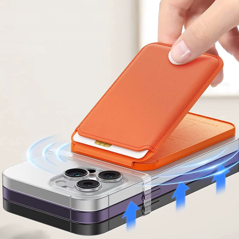 MagSafe carteira de couro vegan para telemóvel - Carteira magnética premium com 1 compartimento para 3 cartões
