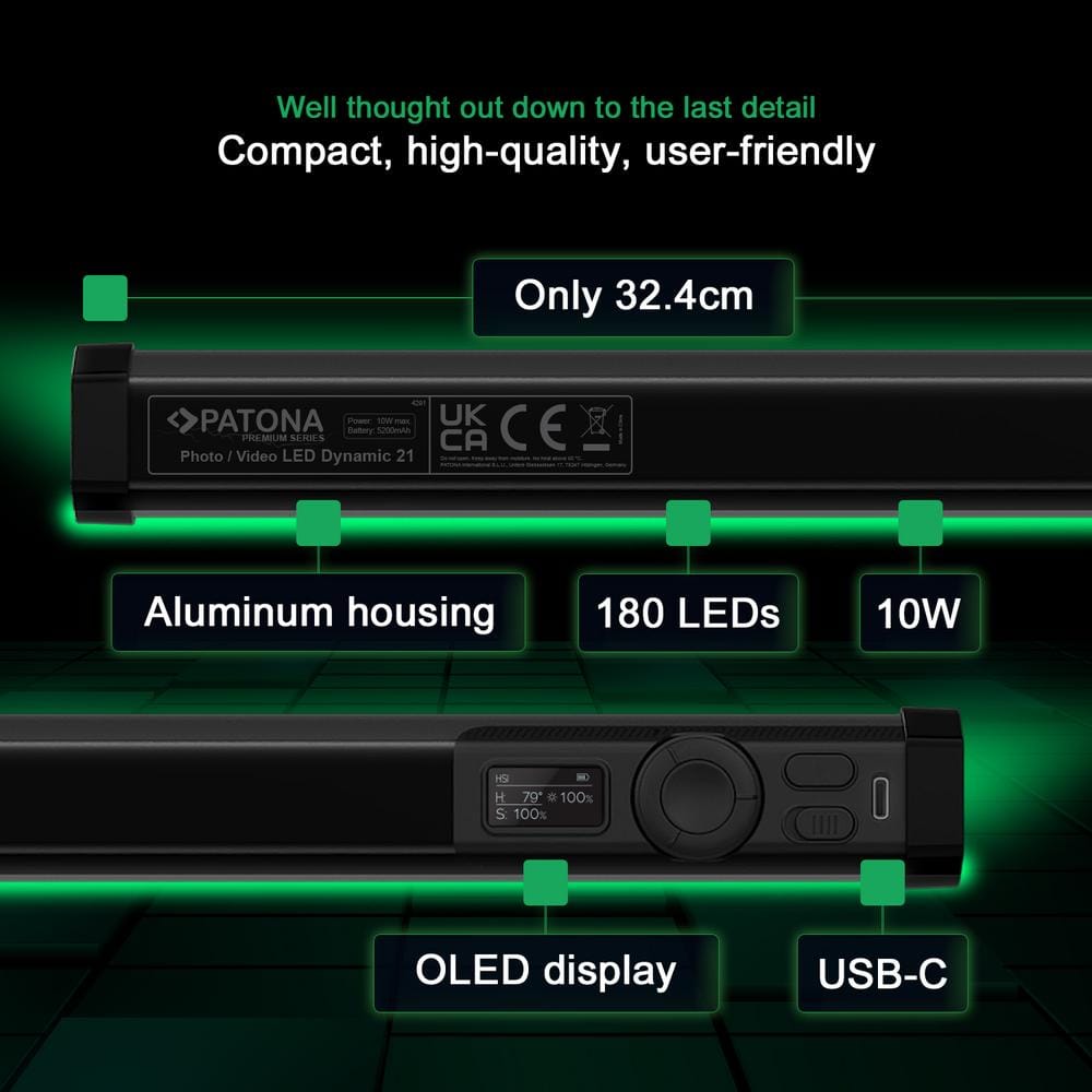 PATONA Premium LED RGB Tube Luce Foto e Video 10W con 21 Effetti Preimpostati PATONA Premium LED RGB Tube Luce Foto e Video 10W con 21 Effetti Preimpostati