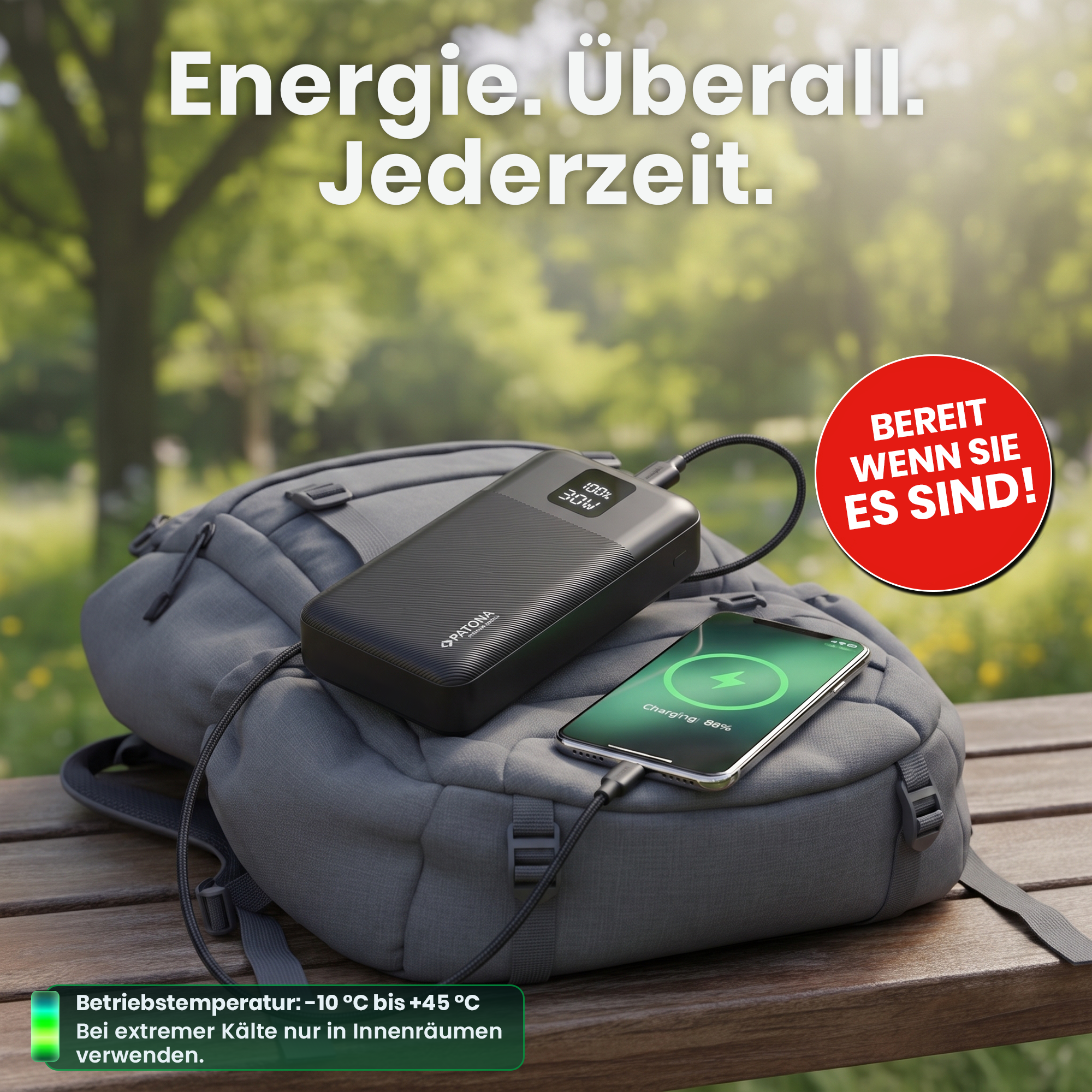 Batería externa PATONA Premium Stark 6.0 PD 30 W 20.000 mAh con cable USB-C integrado Batería externa PATONA Premium Stark 6.0 PD 30 W 20.000 mAh con cable USB-C integrado