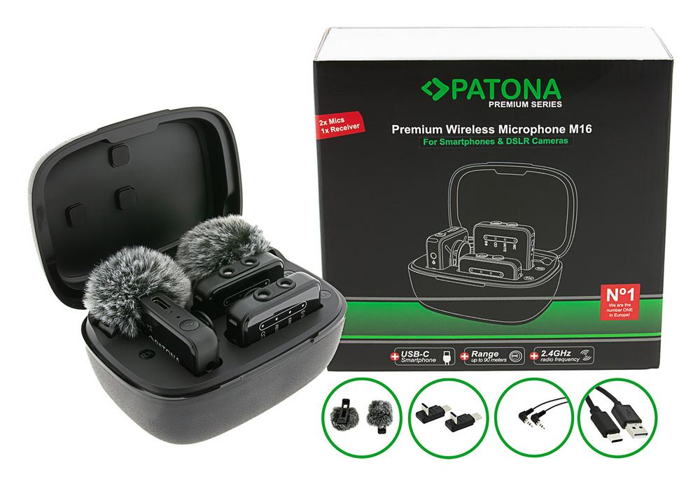 Set wireless premium PATONA M16 con 2 trasmettitori e 1 ricevitore