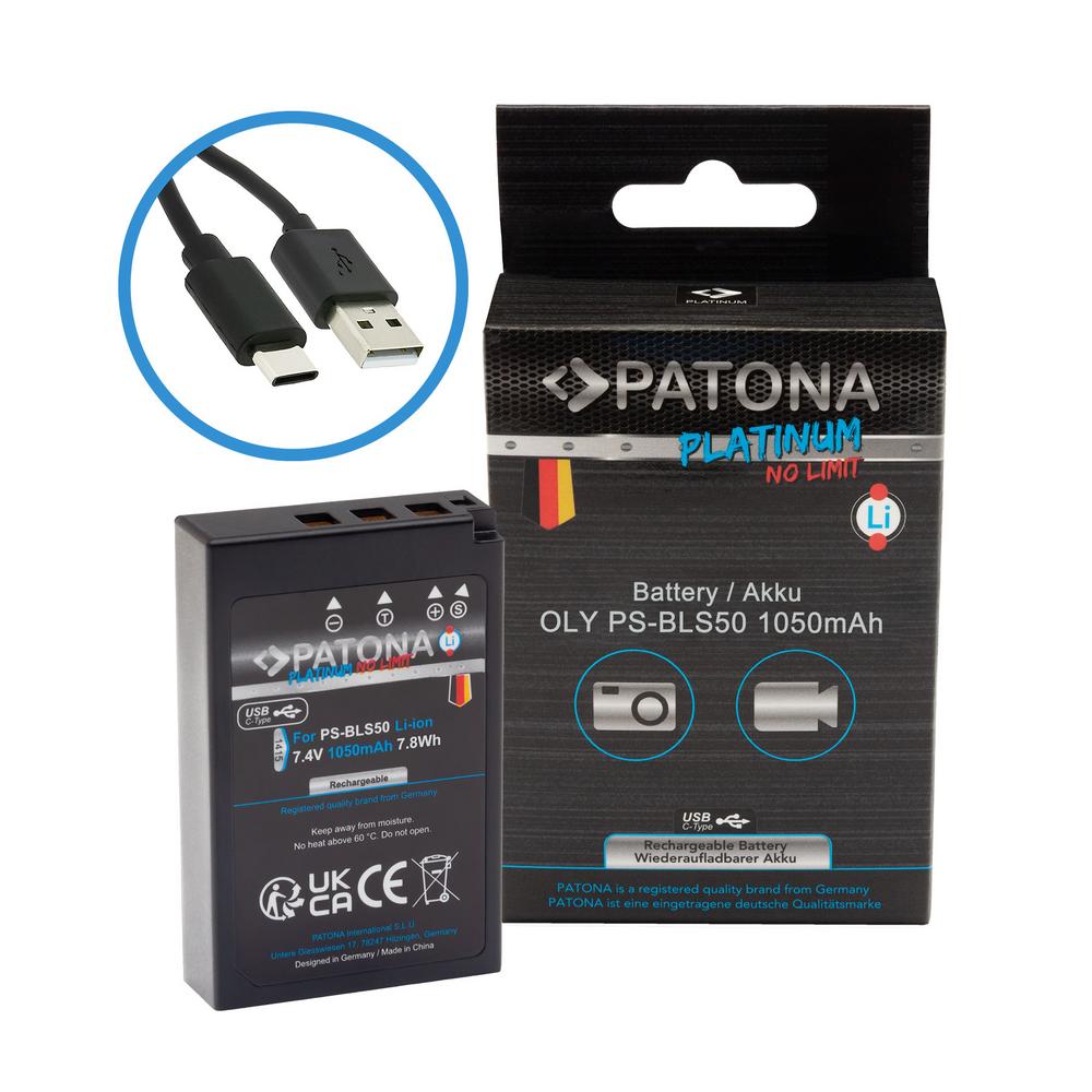 PATONA Platinum bateria com entrada USB‑C para Olympus BLS‑5 BLS‑5 E‑P3 E‑PL2 E‑PL3 E‑PM1