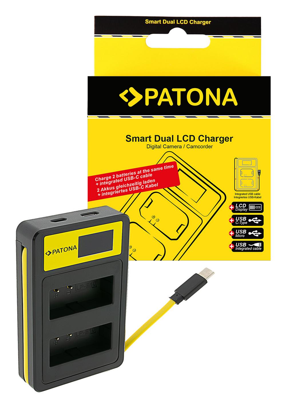 PATONA Smart Dual LCD USB Carregador para Canon LP‑E10 EOS EOS1100D EOS‑1100D Rebel T3 Kiss X50