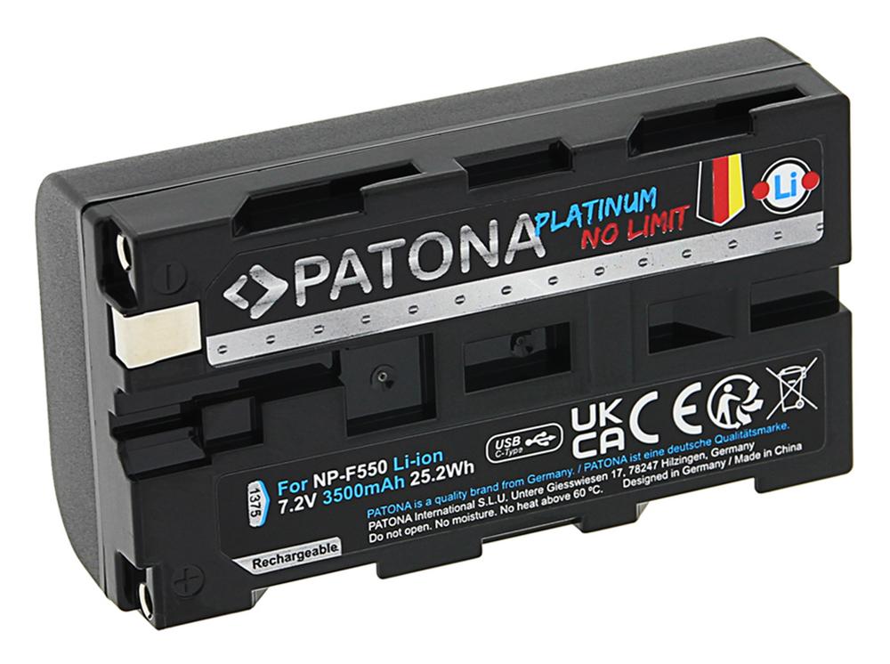 PATONA Platinum Batteria con ingresso USB‑C per Sony NP‑F550 F330 F530 F750 F930 F920 PATONA Platinum Batteria con ingresso USB‑C per Sony NP‑F550 F330 F530 F750 F930 F920