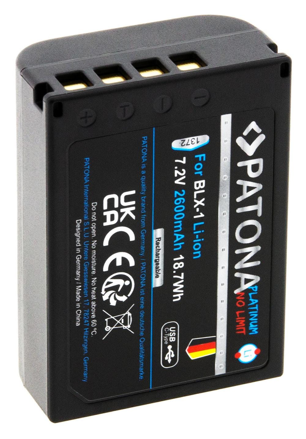 PATONA Platinum Bateria com Entrada USB‑C para Olympus OM‑1 OM1 BLX‑1 BLX1 PATONA Platinum Bateria com Entrada USB‑C para Olympus OM‑1 OM1 BLX‑1 BLX1