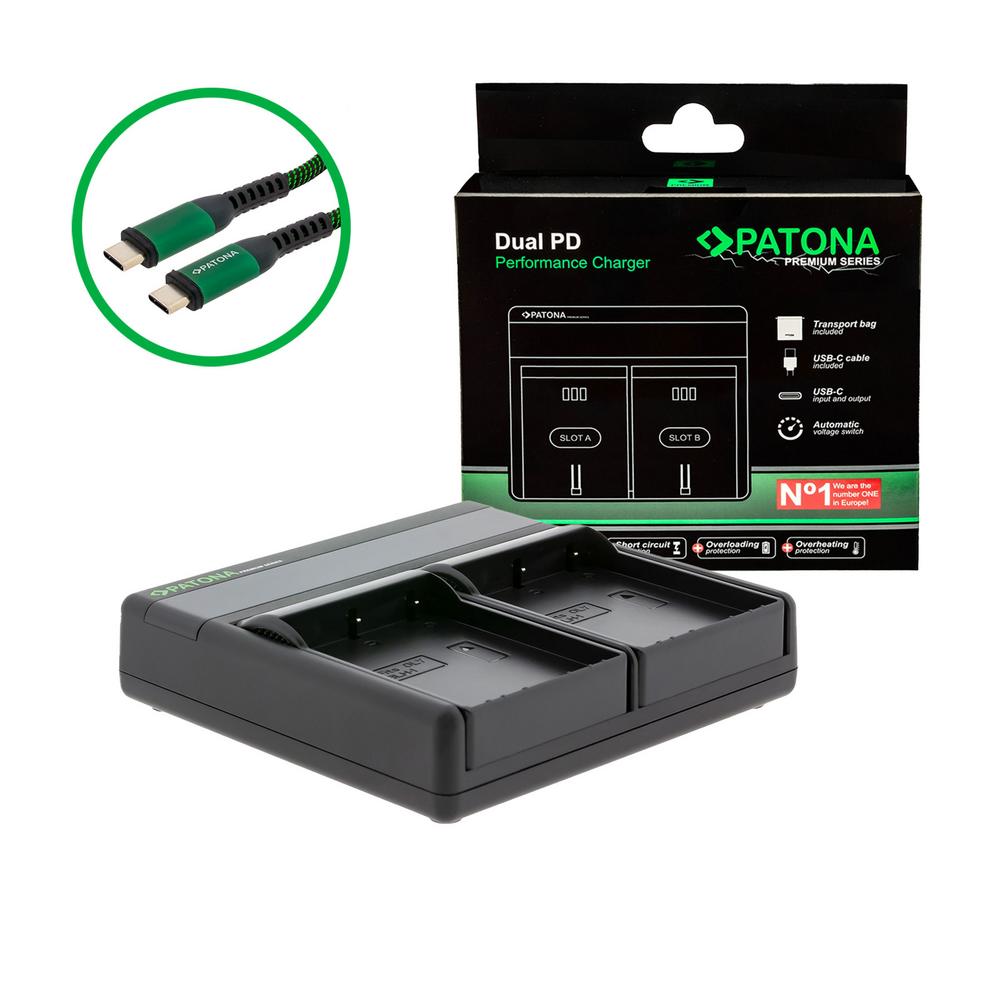 Carregador PATONA Dual PD Premium para Olympus BLH-1 com entrada/saída USB‑C