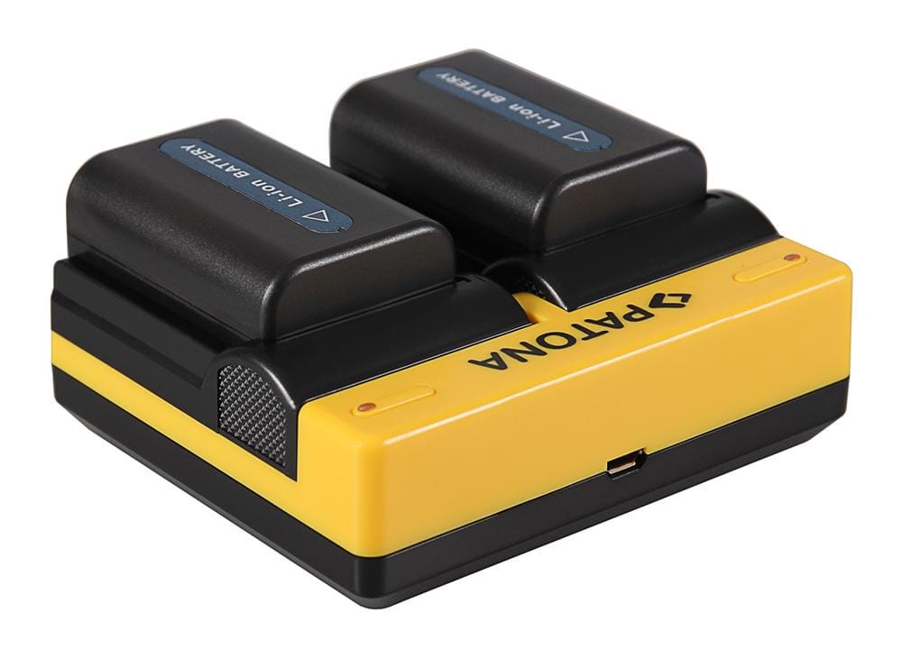 Cargador Dual PATONA para Sony NP-FM50, NP-F550, NP-F750 y NP-F970, incluye cable Micro‑USB