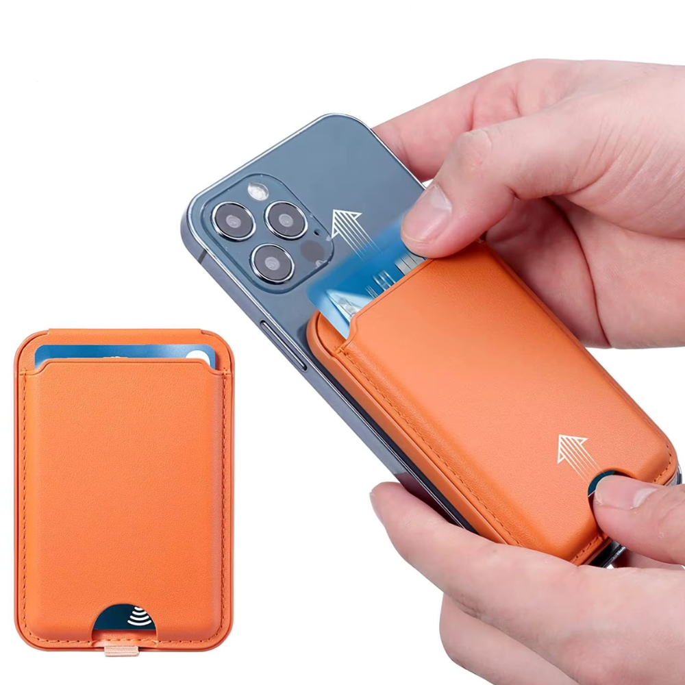 MagSafe carteira de couro vegan para telemóvel - Carteira magnética premium com 1 compartimento para 3 cartões