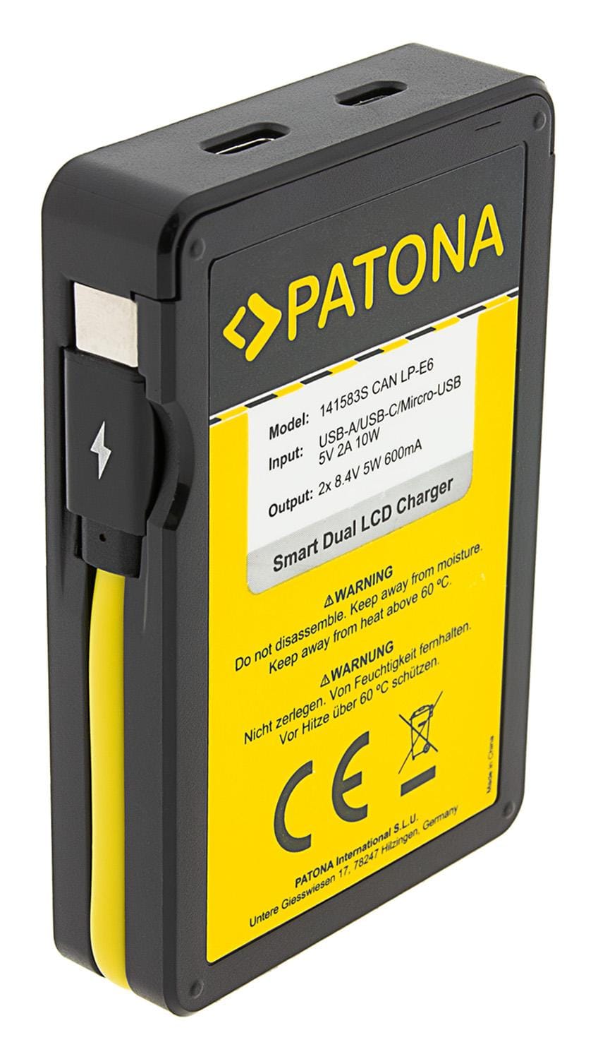 Carregador USB inteligente dual LCD PATONA para Canon LP‑E6 EOS 5D 60D 60Da 6D 7D EOS70D EOS‑70D