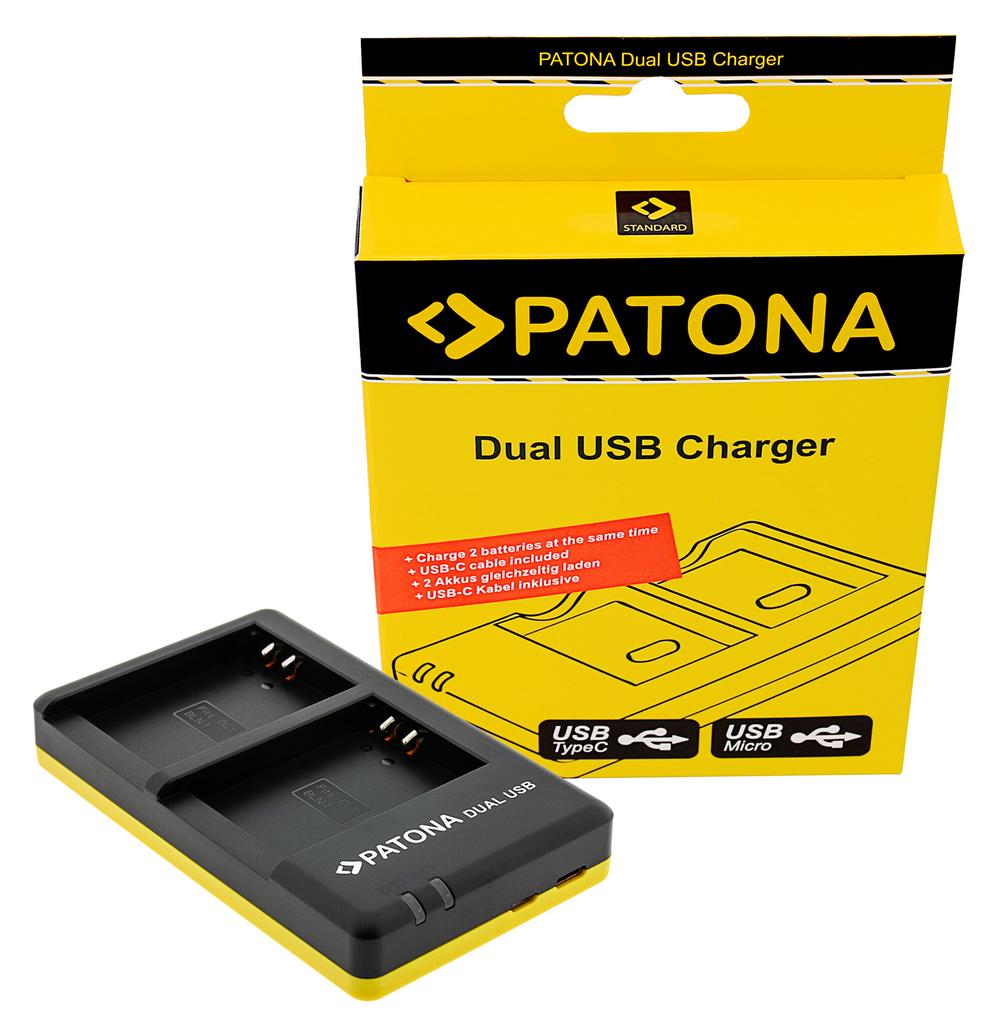 Carregador rápido dual PATONA para Olympus PS-BLN1 com cabo USB-C