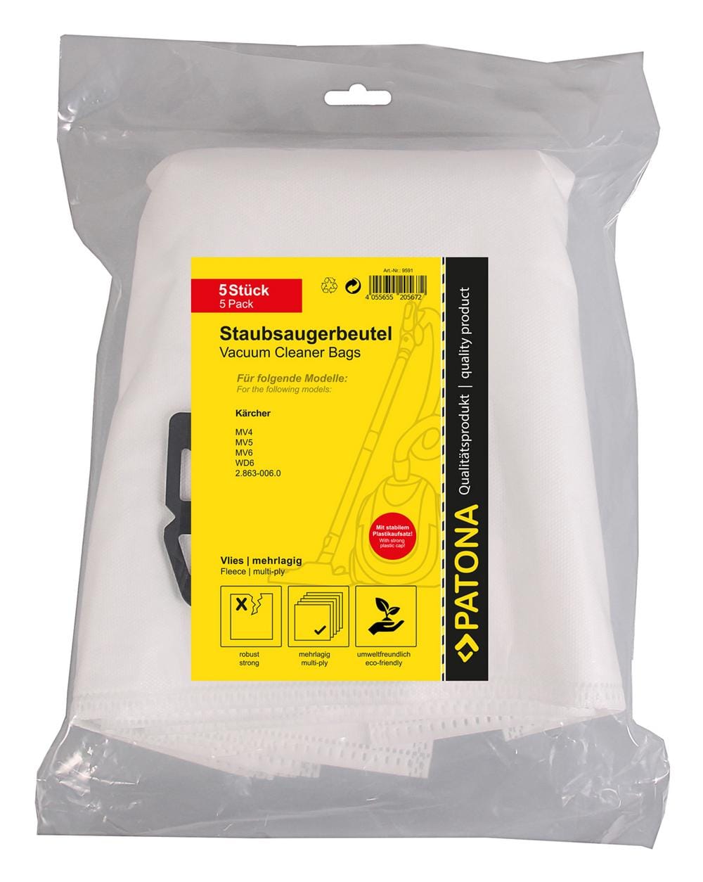 PATONA 5 Staubsaugerbeutel mehrlagig Vlies für Kärcher MV4 MV5 MV6 WD6 2.863-006.0