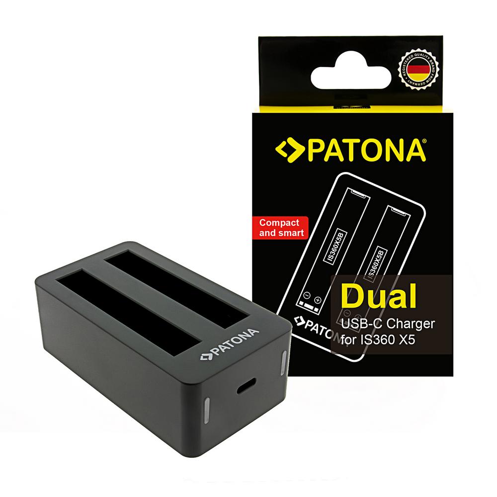 Caricatore Dual PATONA per Insta360 X5 CINSBAHA con cavo USB-C