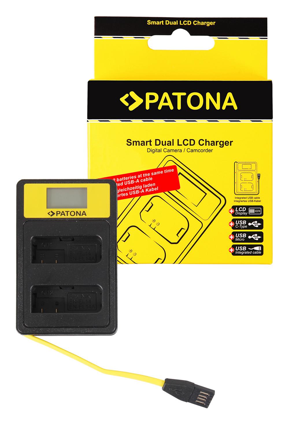 PATONA Smart Dual LCD USB Ładowarka dla Nikon EN-EL14 ENEL14 D3100 D3200 D5100 D5200 D5300 P7000 P7700 P7800