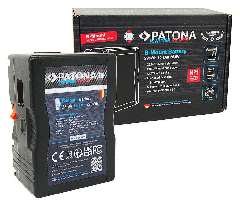 PATONA Platinum B‑Mount Battery 290 Wh 10.1 Ah with USB‑C PD 60 W Input & Output, 2 × D‑Tap 16 V – compatible with Blackmagic URSA Cine and ARRI ALEXA 35