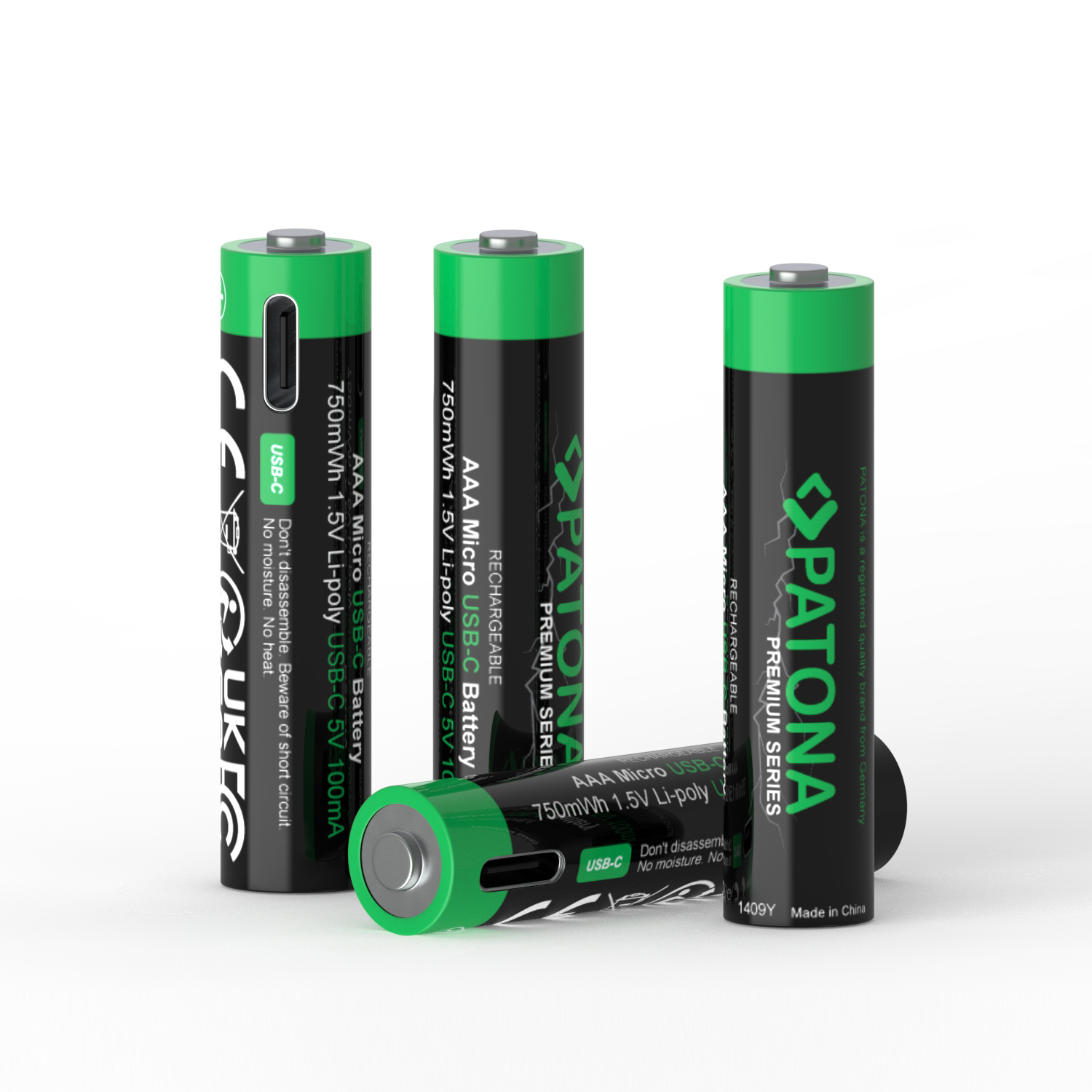 PATONA Premium USB-C 4x AAA Micro Akumulator litowy 750mWh 1.5V z kablem ładującym USB-C 1 do 2