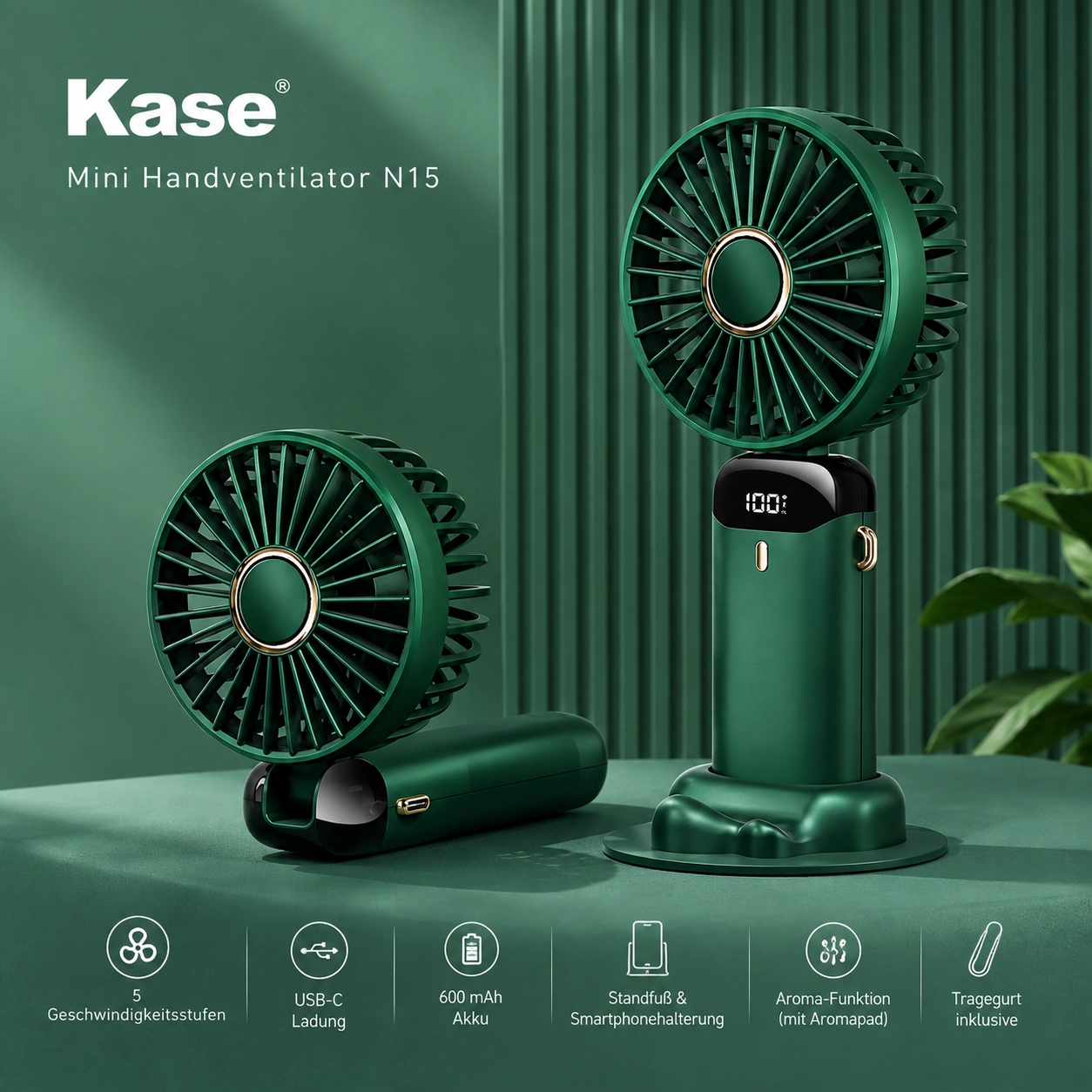 Mini handheld fan with 5 speed settings and aroma function