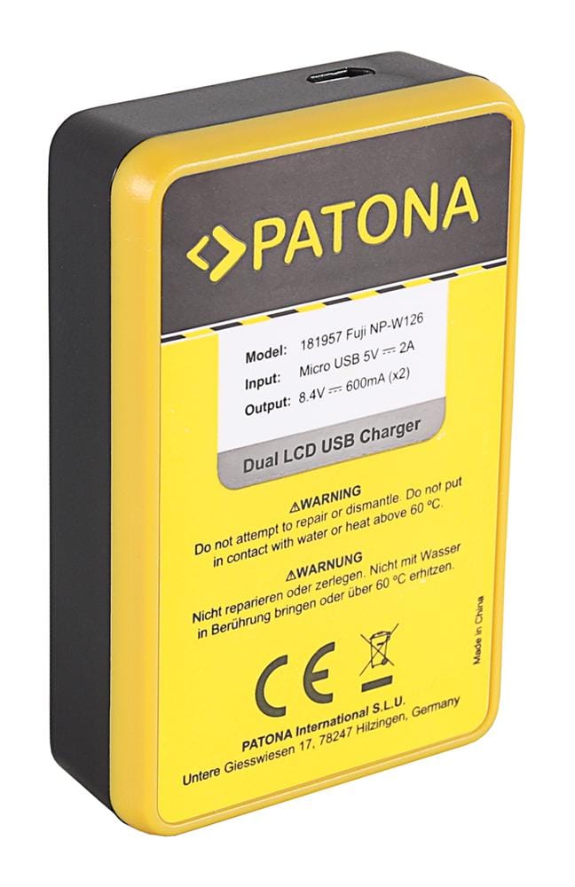 PATONA Caricabatterie Dual LCD USB per batteria Fujifilm NP‑W126 – compatibile con HS30 EXR HS30EXR HS‑30EXR HS33 X‑Pro 1