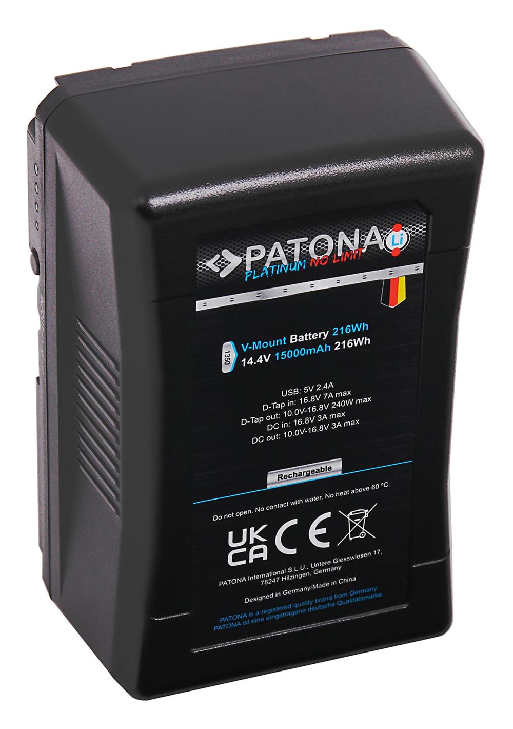 PATONA Platinum Batteria V‑Mount 24A 216Wh 15000mAh per Blackmagic Ursa Mini, RED EPIC, Sony Video LED Light