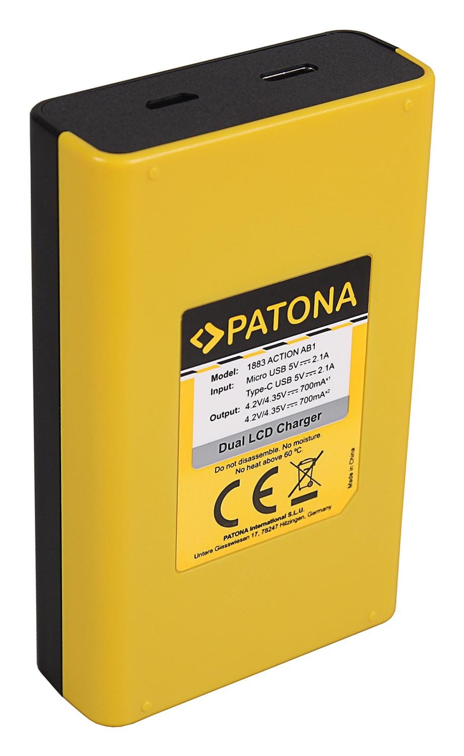 PATONA Carregador USB Dual LCD para câmera DJI Osmo Action AB1 P01