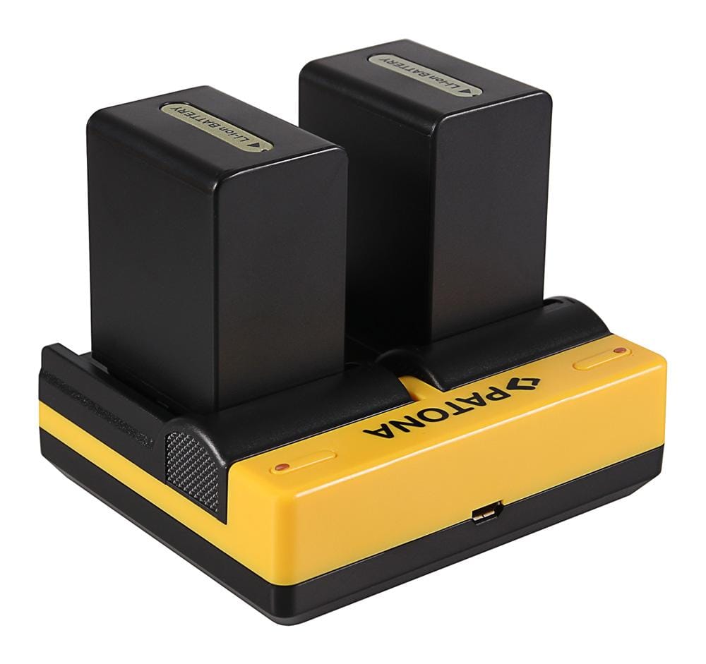 Caricabatterie Duale PATONA per Sony NP‑FP50 Alpha A230 A290 A330 A380 A390 CX E con cavo Micro‑USB