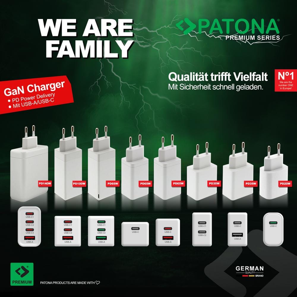 PATONA Premium GaN PD140W Adapter w Białym kolorze z 3 portami USB‑C i 1 portem USB‑A PD3.0 QC3.0