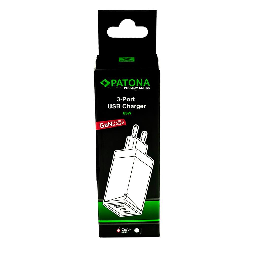 PATONA Premium GaN PD65W Adattatore bianco 2 x USB-C 1 x USB-A PD3.0 QC3.0