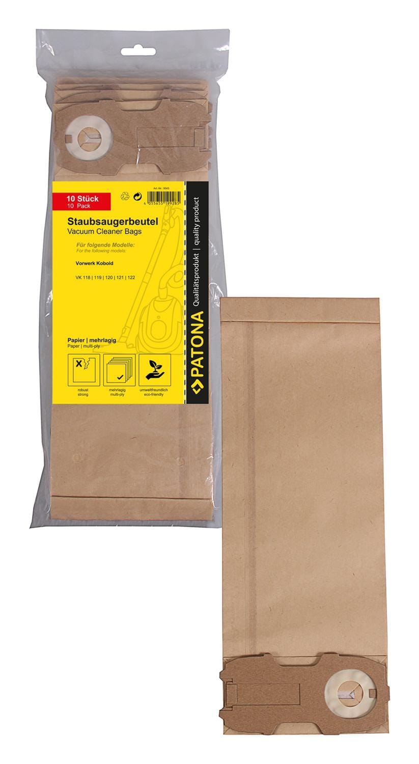 PATONA 10 sacos de aspirador de papel multicamadas para Vorwerk Kobold VK118 VK119 VK120 VK121 VK122