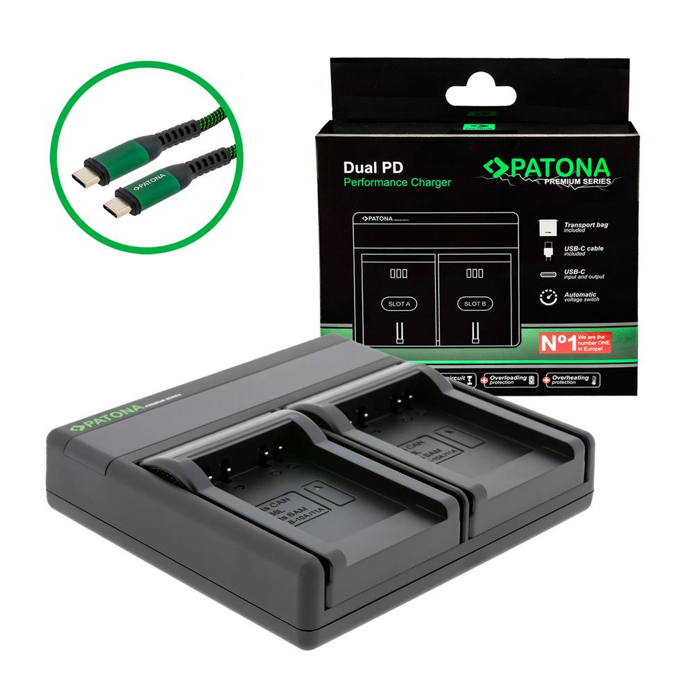 Carregador PATONA Premium Dual PD de alto desempenho para Canon SLB-10A com entrada/saída USB‑C