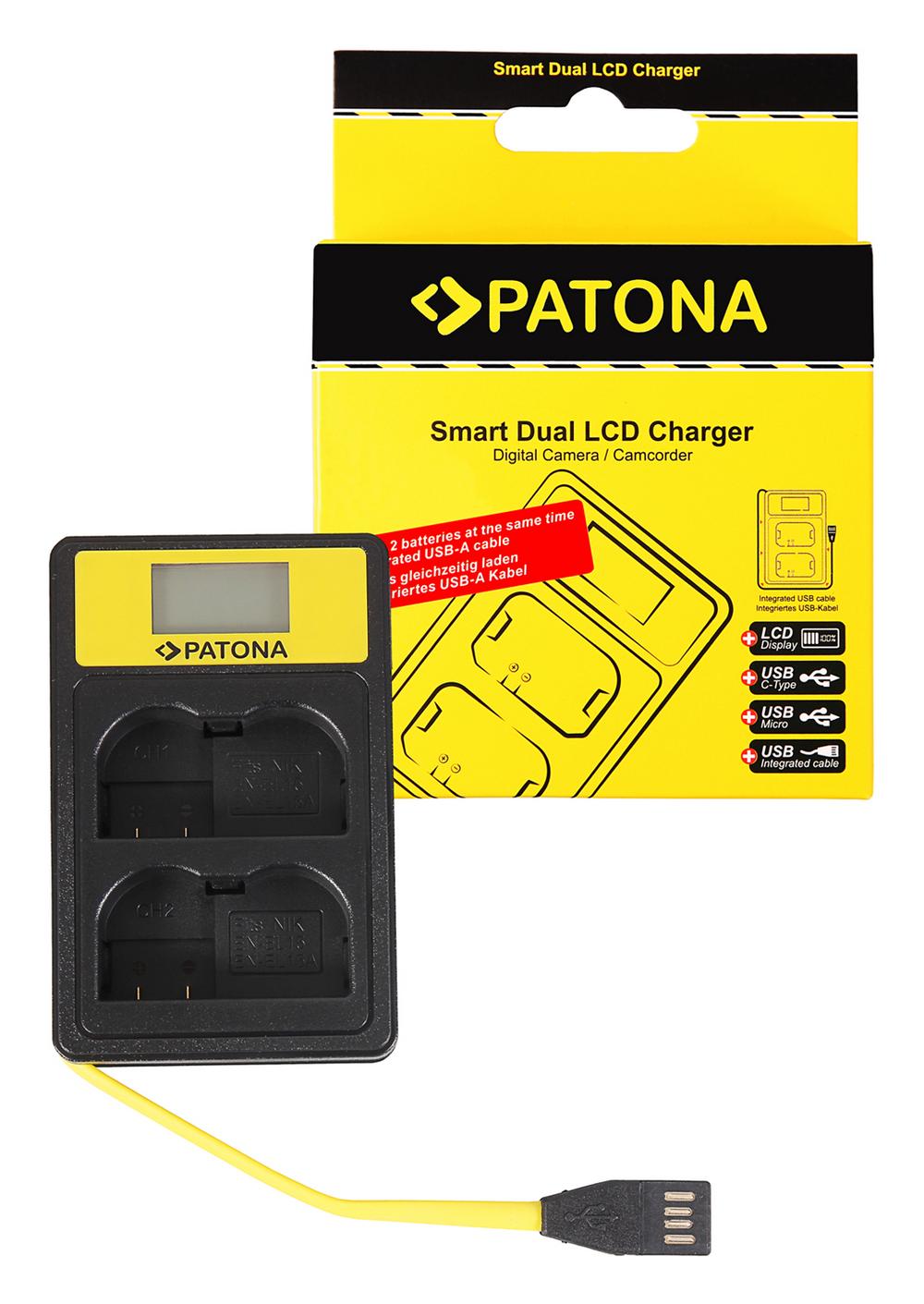 PATONA Smart Dual LCD USB Caricabatterie per Batterie Nikon EN-EL15 – compatibile con D600 D610 D7000 D7100 D800 D8000 D800E D810 Z6 Z7