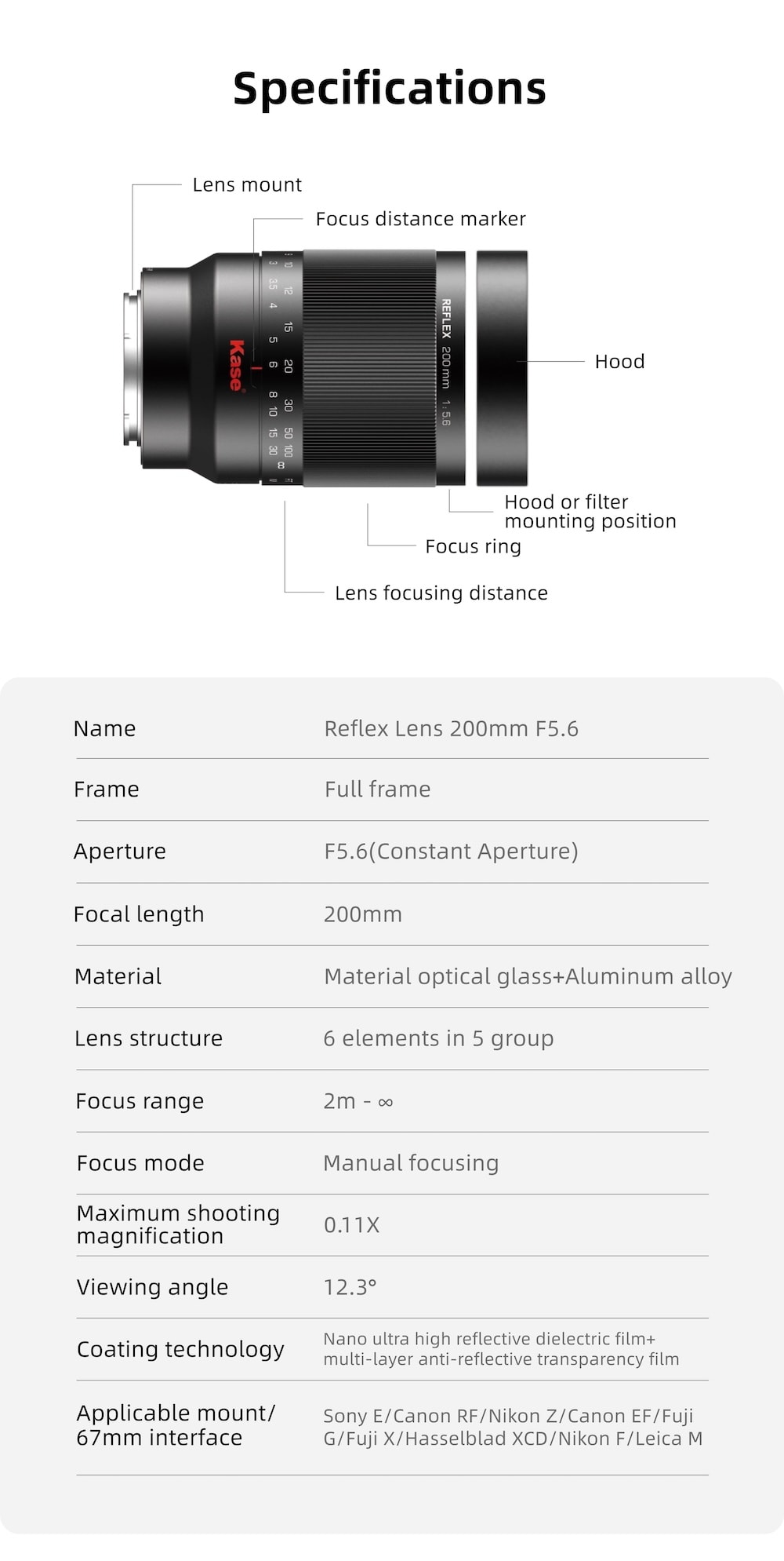 Objetiva Reflex Lens 200mm F5.6 Canon EF Mount
