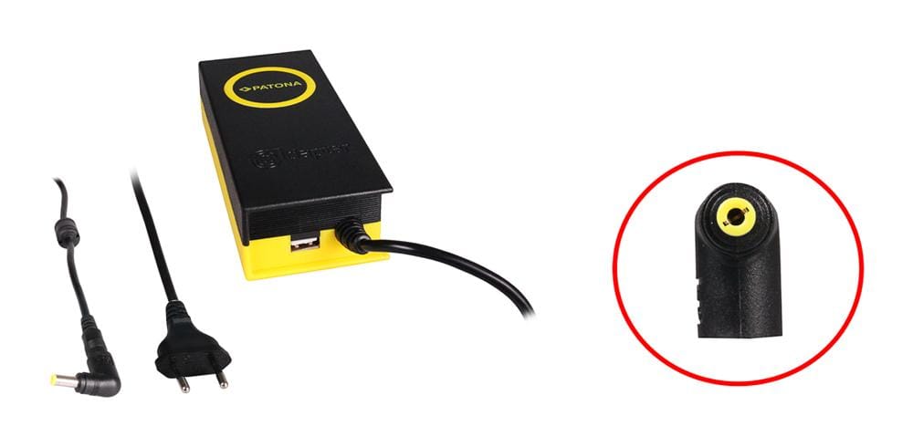 PATONA 90W Synchronous Power Adapter 5.5x2.5x12mm 19V incl. USB Output 2.1A for Notebook and USB Devices