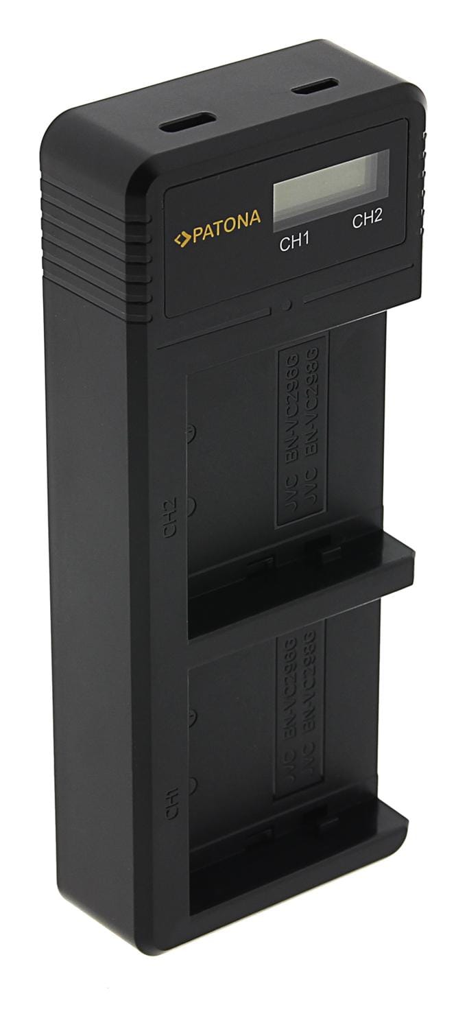 PATONA Carregador USB Dual com LCD para JVC BN-VC296G BN-VC298G GY-HC500 HY-HC550 incl. cabo USB‑C